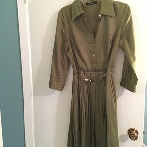 Olive green Ellen Tracy Dress Sz 8 EUC knee length Full Skirt A Line 3/4 sleeve